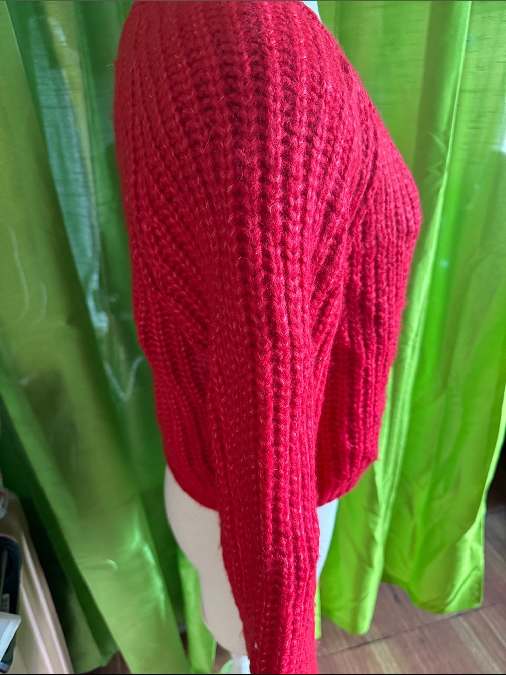 Red Ribbed V-Neck Button Cardigan Sweater - Picture 2 of 2